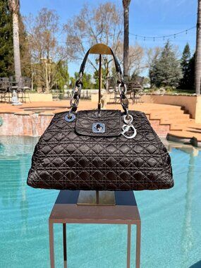 Christian Dior Black Polyamide Quilted Cannage Shoulder Bag